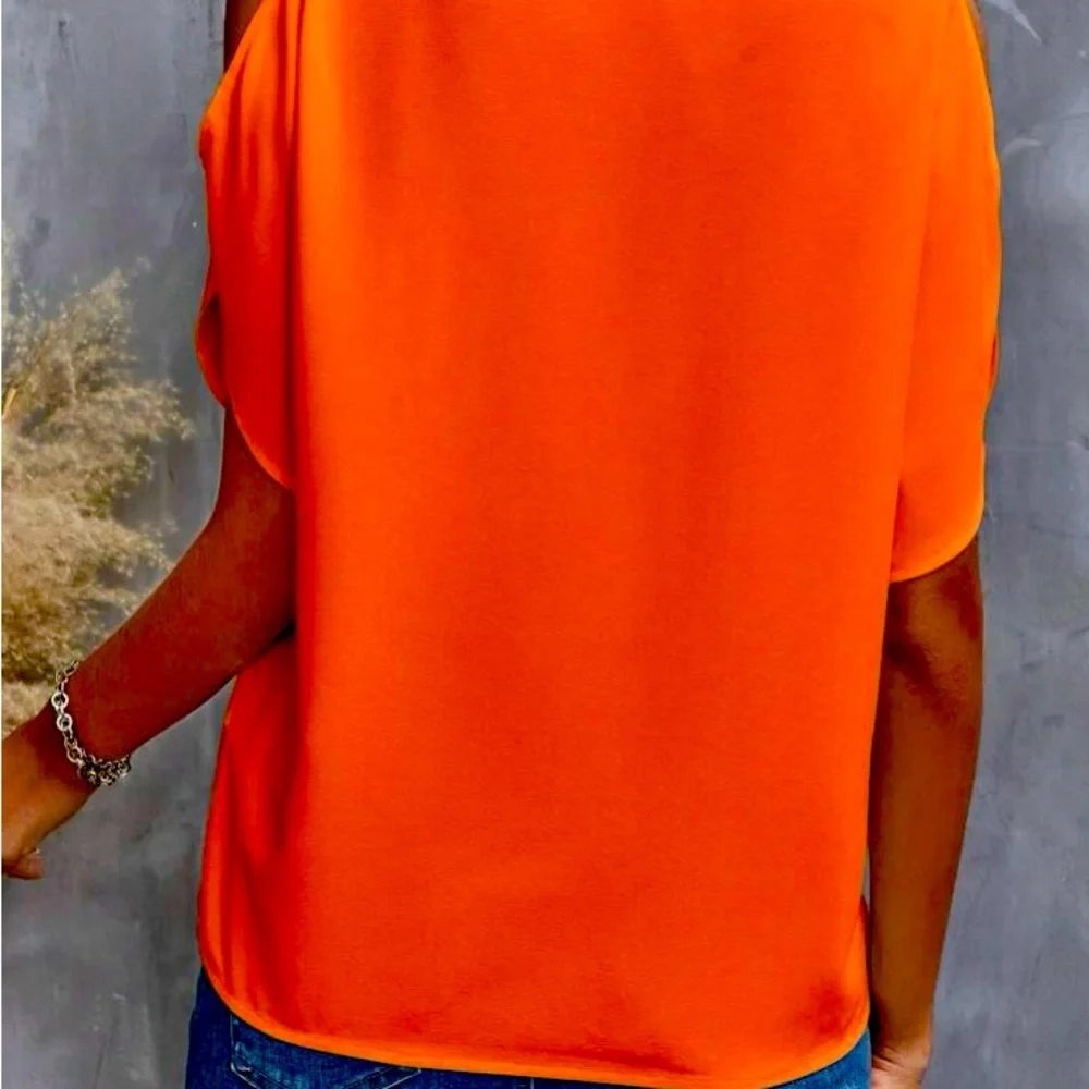 Clasi Solid Notched Neck Cold Shoulder Blouse - Picture 2 of 2